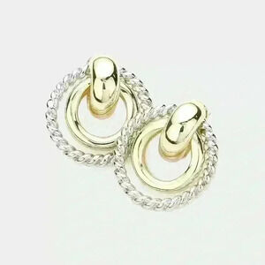 14K Gold Plated Two Tone Open Link Earrings